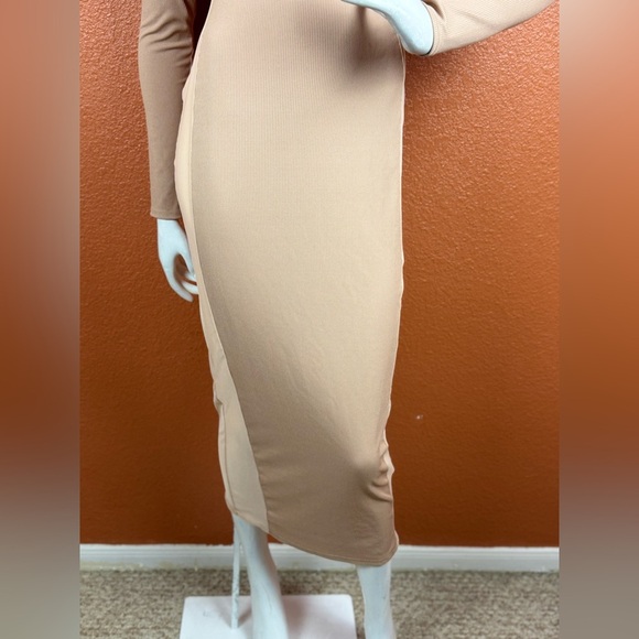 MISSGUIDED Sheer Mesh Asymmetric Neckline Long Sleeves Ruched Maxi Dress S8. E76 - Picture 8 of 15